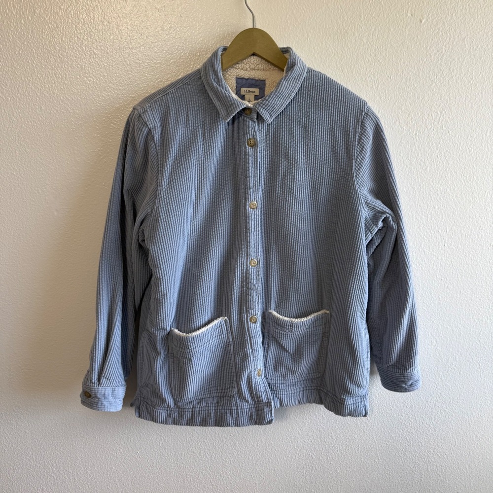 L.L. Bean Women's Large Light Blue Corduroy Sherpa Lined Jacket Western Outdoor